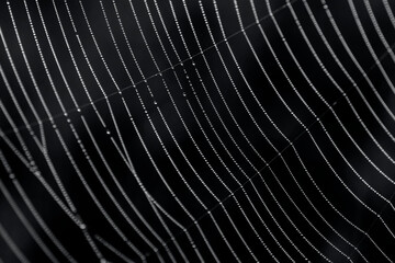Close up of spider web with water drops in the dark