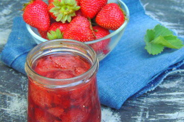 ripe strawberries and jam