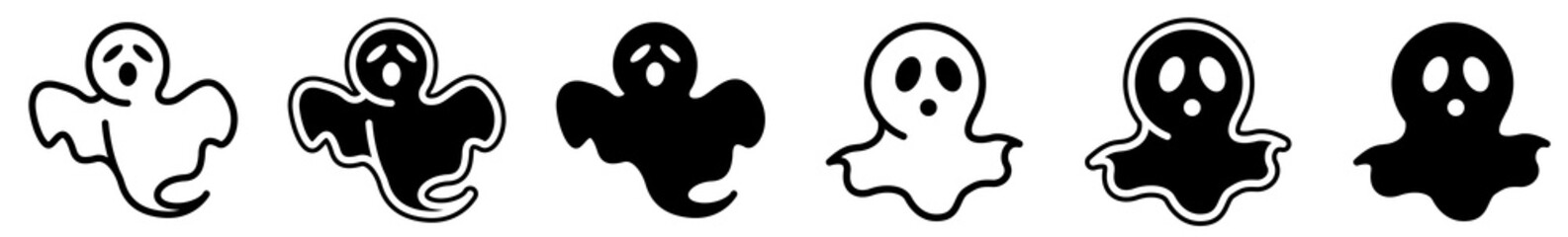 Ghost Icon Black | Ghosts Illustration | Spooky Halloween Symbol | Haunting Logo | Scary Sign | Isolated | Variations