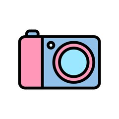 summer beach or holiday related summer beach camera for photos with flash vector with editable stroke,