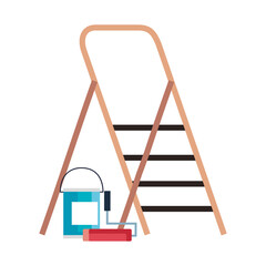 construction paint roll bucket and ladder design of working maintenance workshop and repairing theme Vector illustration
