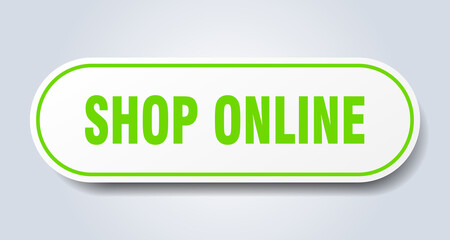shop online sign. rounded isolated button. white sticker