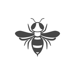 Wasp flat line icon. Black silhouette of an insect Isolated on a white background. Graphic symbol, design template for logo. Vector illustration of a bee, hornet, pest, sting, honey.