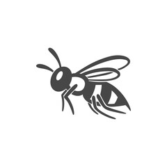 Wasp flat line icon. Black silhouette of an insect Isolated on a white background. Graphic symbol, design template for logo. Vector illustration of a bee, hornet, pest, sting, honey.