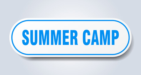 summer camp sign. rounded isolated button. white sticker
