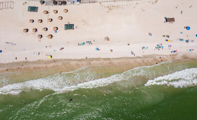 Fototapeta na wymiar sandy beach on the seashore, view from above