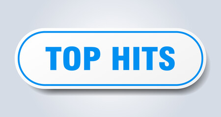 top hits sign. rounded isolated button. white sticker