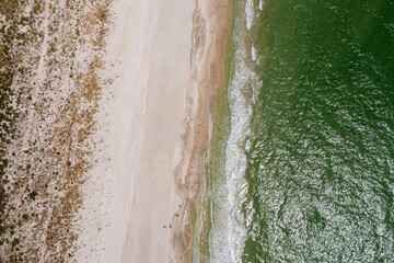 sandy beach on the seashore, view from above