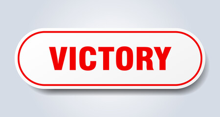 victory sign. rounded isolated button. white sticker