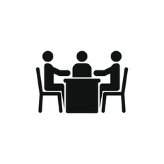 Board room members sitting around a table. Meeting icon concept isolated on white background. Vector illustration