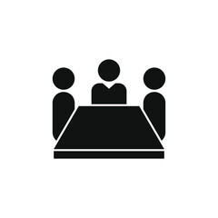 Board room members sitting around a table. Meeting icon concept isolated on white background. Vector illustration