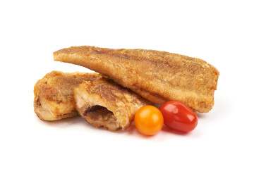 Fried perch fillet, isolated on white background