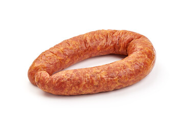 Smoked pork sausage, isolated on white background
