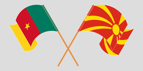 Crossed and waving flags of Cameroon and North Macedonia