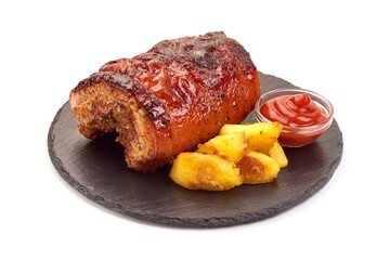 Homemade Rolled Porchetta Roast, isolated on white background