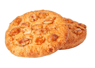 Tasty cookies with peanuts and honey baked isolated on the white