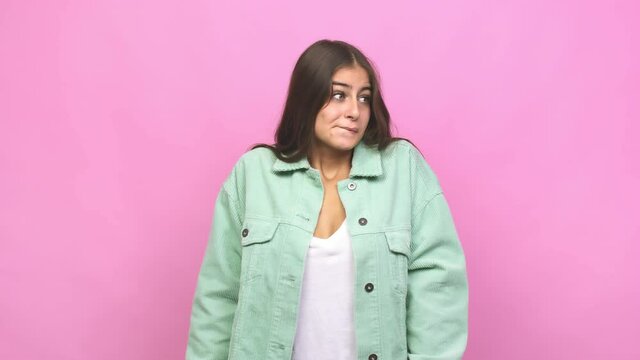Young caucasian woman confused, feels doubtful and unsure
