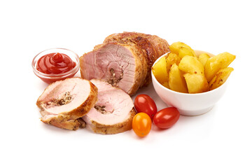 Rolled Porchetta Roast, isolated on white background