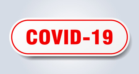 covid-19 sign. rounded isolated button. white sticker