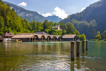 sunny day on the Koenigssee lake in the bavarian alps of Germany