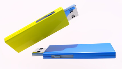 Concept of two colorful USB flash drives