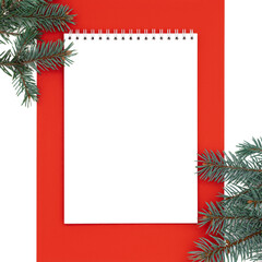 White note book on a red background like frame.