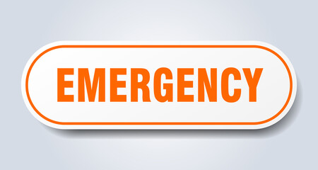 emergency sign. rounded isolated button. white sticker