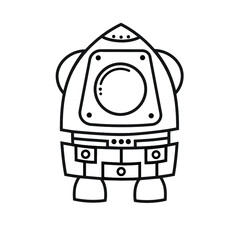 Line art illustration of a rocket ship