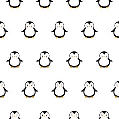 Cute Penguin Cartoon Seamless Pattern Background, Christmas Vector illustration
