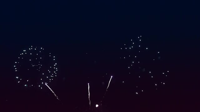 Sparkling colored fireworks against the black night sky.