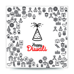 Set of Hand draw Happy Diwali Doodle backgrounds. Objects from Diwali doodle icons.	
