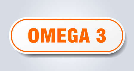 omega 3 sign. rounded isolated button. white sticker