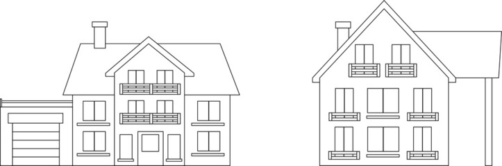 sketch of two country houses in black and white