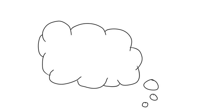 Thinking cartoon cloud bubble sketch doodles being animated. Hand-drawn moving scribble on white background.