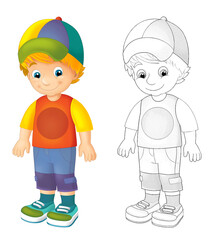 cartoon sketch scene with happy child on white background - illustration