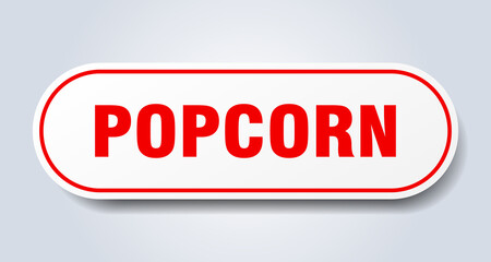 popcorn sign. rounded isolated button. white sticker