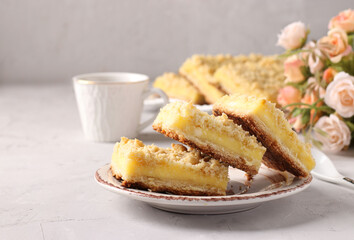Viennese Grated biscuits with curd filling, Closeup, horizontal format, Copy space