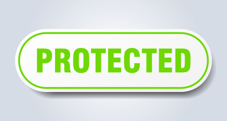 protected sign. rounded isolated button. white sticker