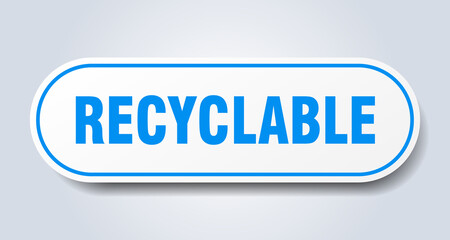 recyclable sign. rounded isolated button. white sticker