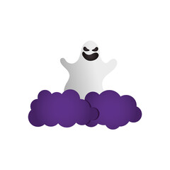 halloween ghost on purple clouds, colorful design