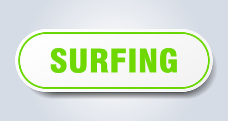 surfing sign. rounded isolated button. white sticker