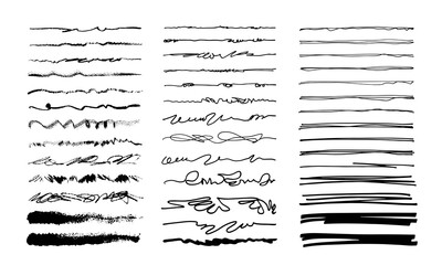 Fototapeta premium Hand-drawn doodle lines. Freehand dividers, borders, scribbles. Art brushes isolated on white.