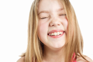 portrait of cute little girl on isolated white