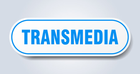 transmedia sign. rounded isolated button. white sticker