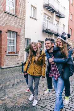 Friends Walking on the Street . Dublin Ireland