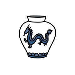 chinese vase doodle icon, vector color illustration