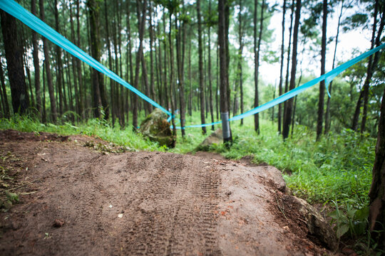 Close up of tyre marks on a track.