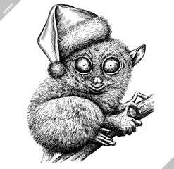 black and white engrave isolated tarsier vector illustration © Turaev