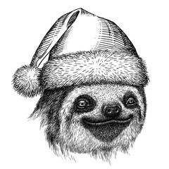 black and white engrave isolated sloth illustration