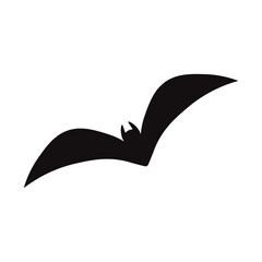 Naklejka premium Black silhouette of a big and cute bat on a white background isolated. Halloween symbol for design of flyer, postcard, banner or banner for the October holiday. Flat style flying mouse with wings